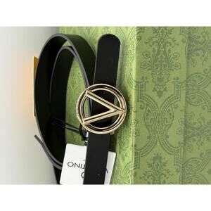 Mario Valentino Black Leather Belt Baby Gold  NWT small